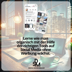 Zwei Smartphone-Screens mit Social-Media-Beispielen, die eine organische Reichweitensteigerung auf Social Media durch die Nutzung von Tools ohne Werbung vermitteln sollen.